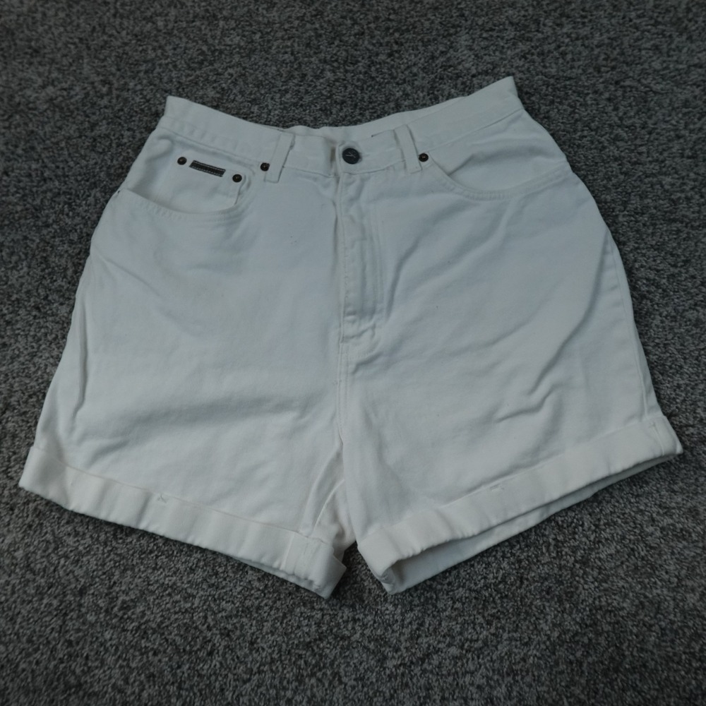 VTG Calvin Klein Shorts Womens 14 White Denim Jean Jorts High Rise Cuffed USA